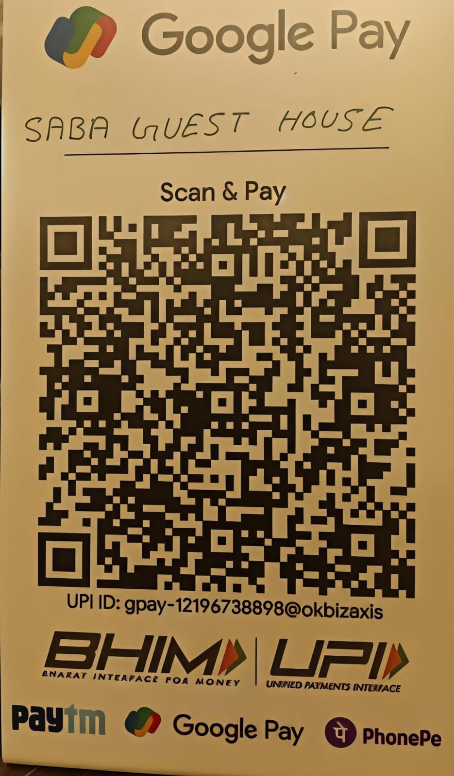 Google Pay UPI QR Code for Saba Guest House Kolkata